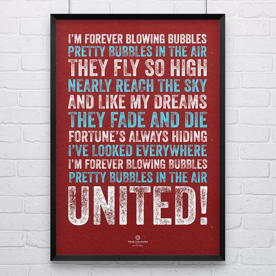 west ham united 'bubbles' football song print