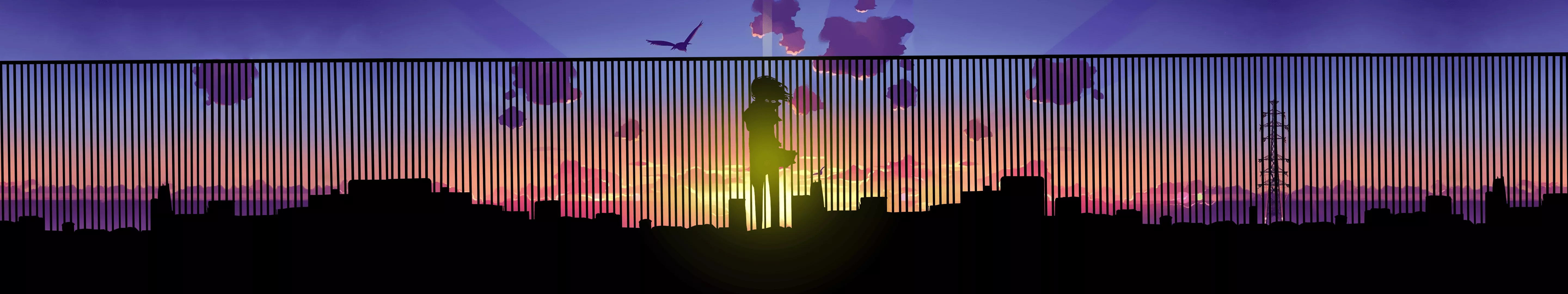 Wallpaper, sunlight, sunset, city, cityscape, night, anime