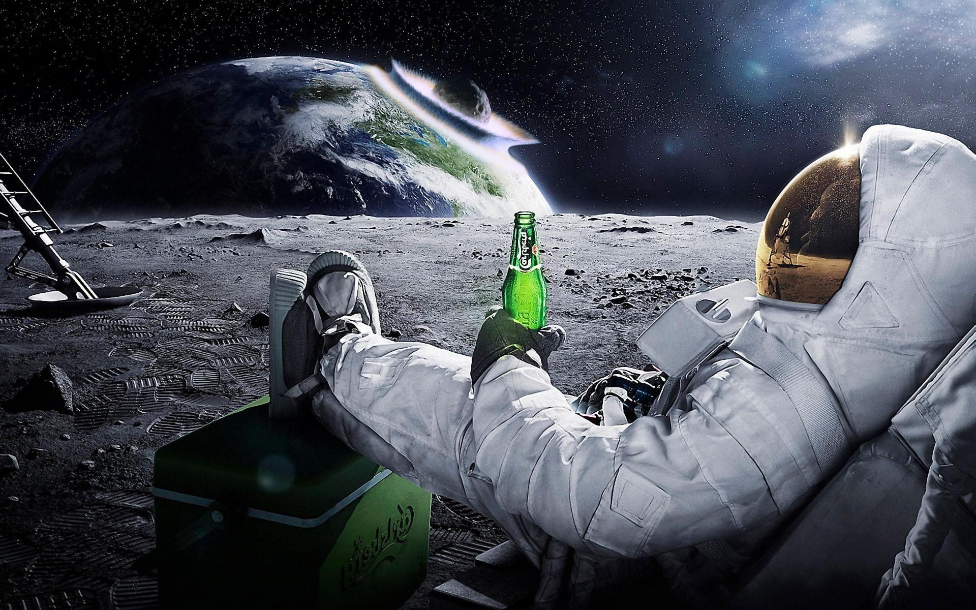 Wallpaper, 1920x1200 px, astronaut, beer, Carlsberg, Earth, meteors