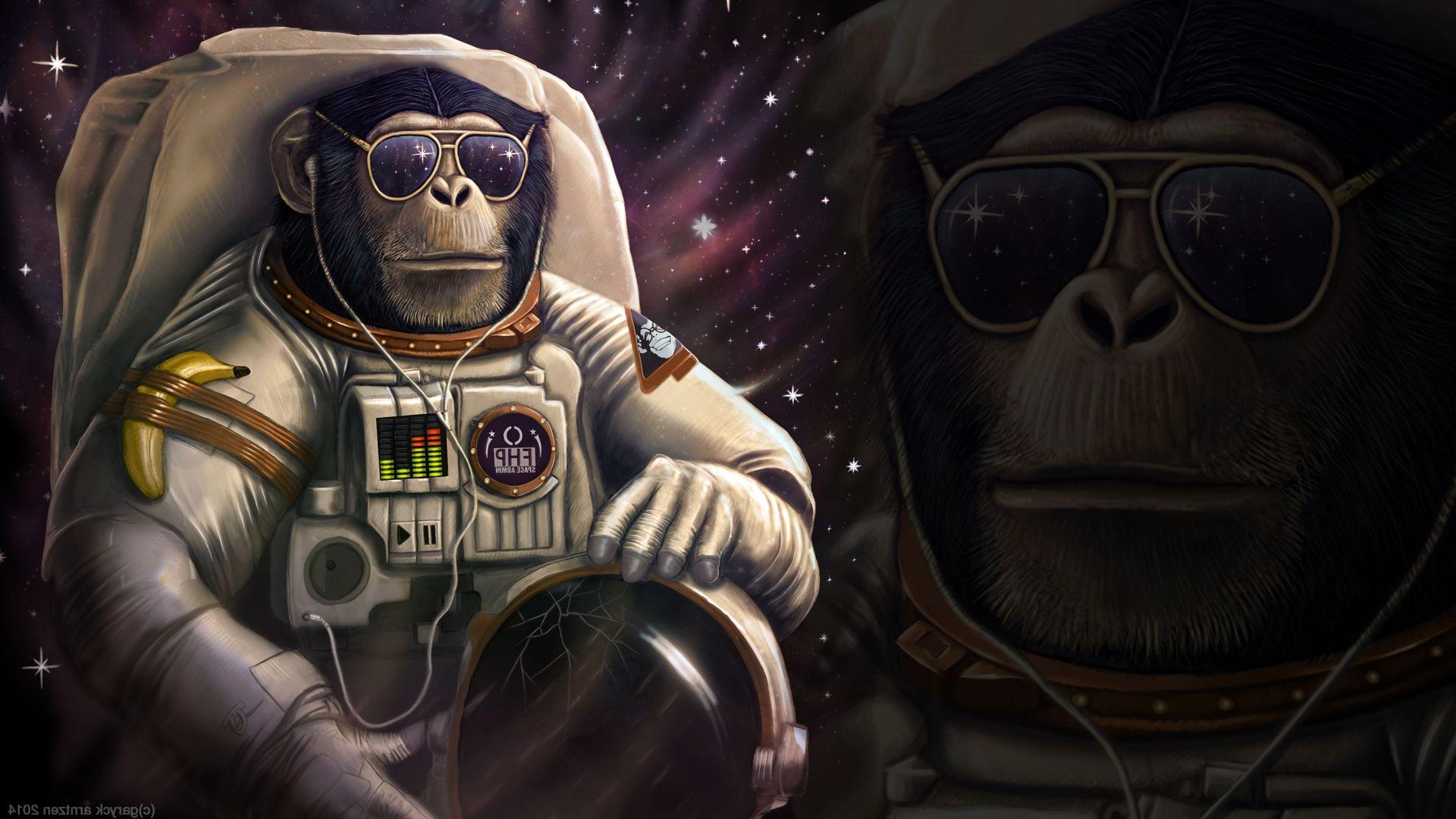 Wallpaper, 1920x1080 px, astronaut, banana, monkey, sunglasses