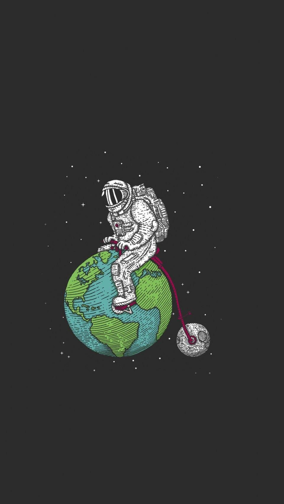 Astronaut Earth Moon Bicycle iPhone 6 Plus HD Wallpaper HD