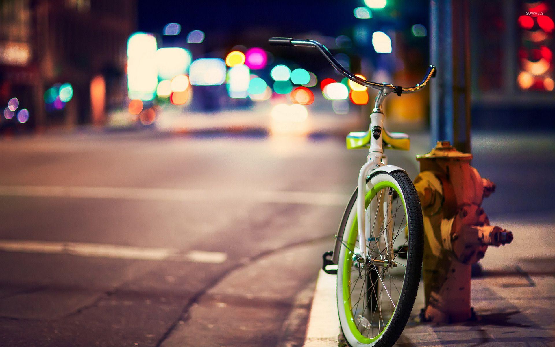 Bicycle on the city street wallpaper wallpaper
