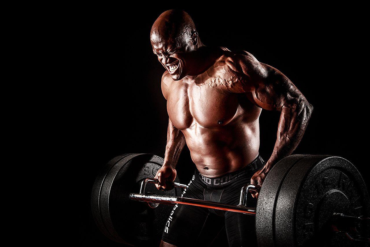 image Men bodybuilder muscles weight lifting strength Sport Barbell