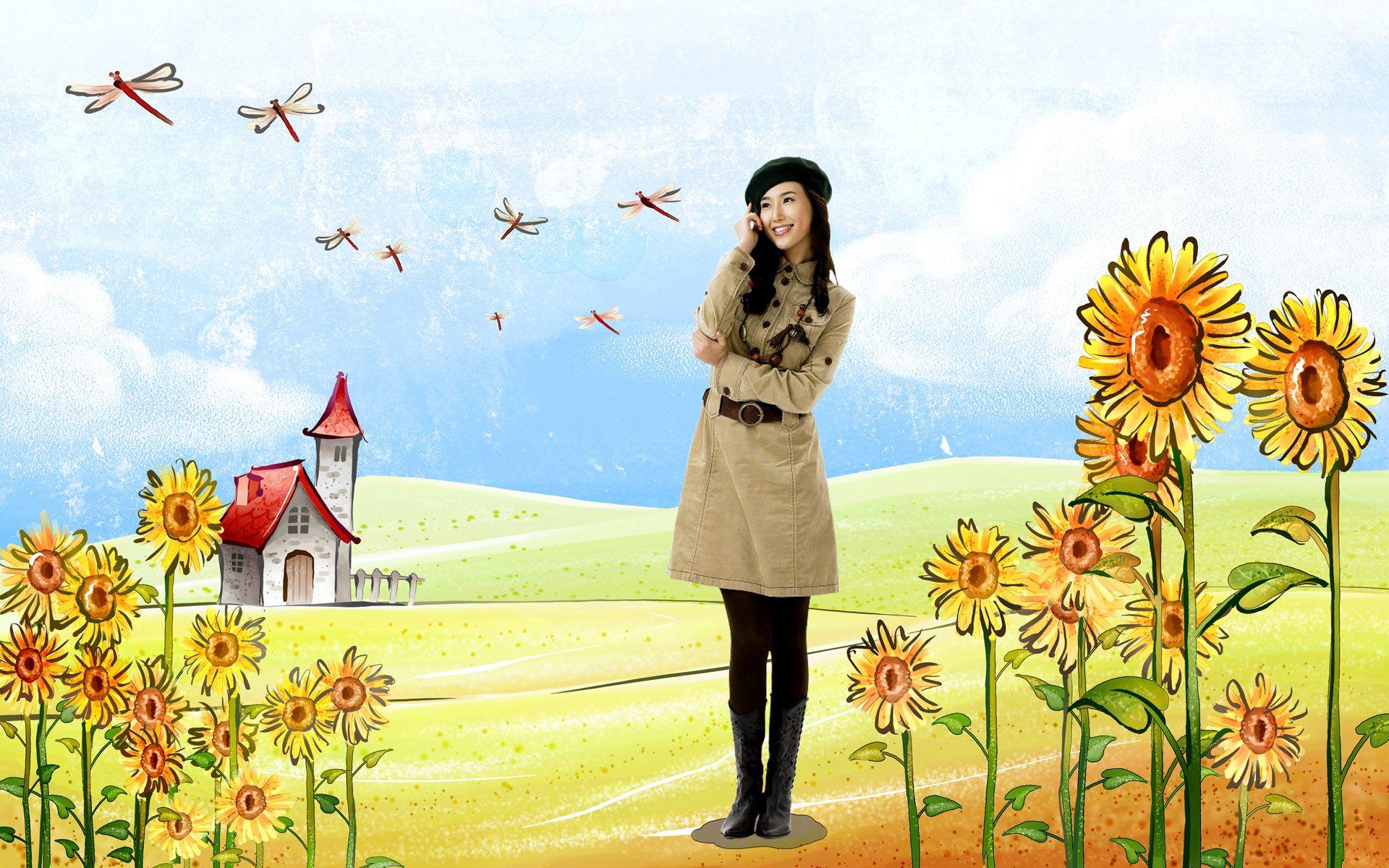 Beautiful picture with cartoon background Wallpaper