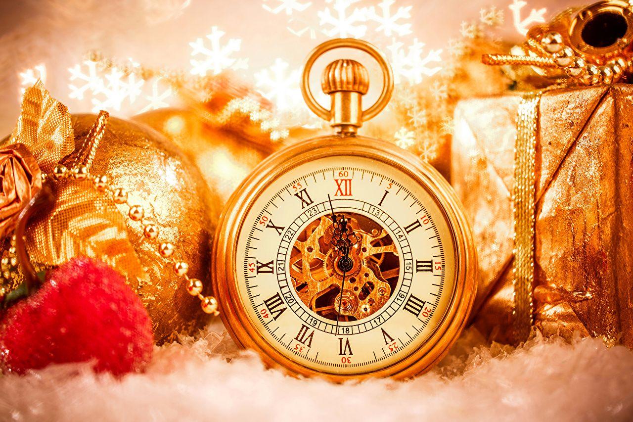 Wallpaper New year Pocket watch Clock Balls Holidays