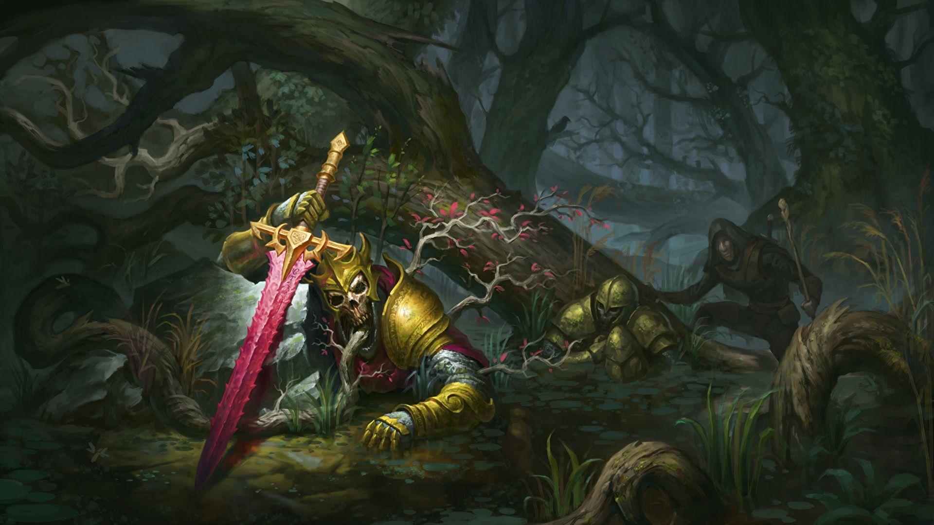 Image Armor Swords Dead King Fantasy Skeleton Forests 1920x1080