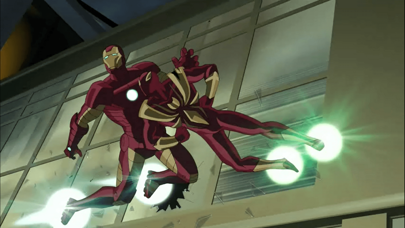 Livins Laser Attacking Iron Man.png. Ultimate Spider Man