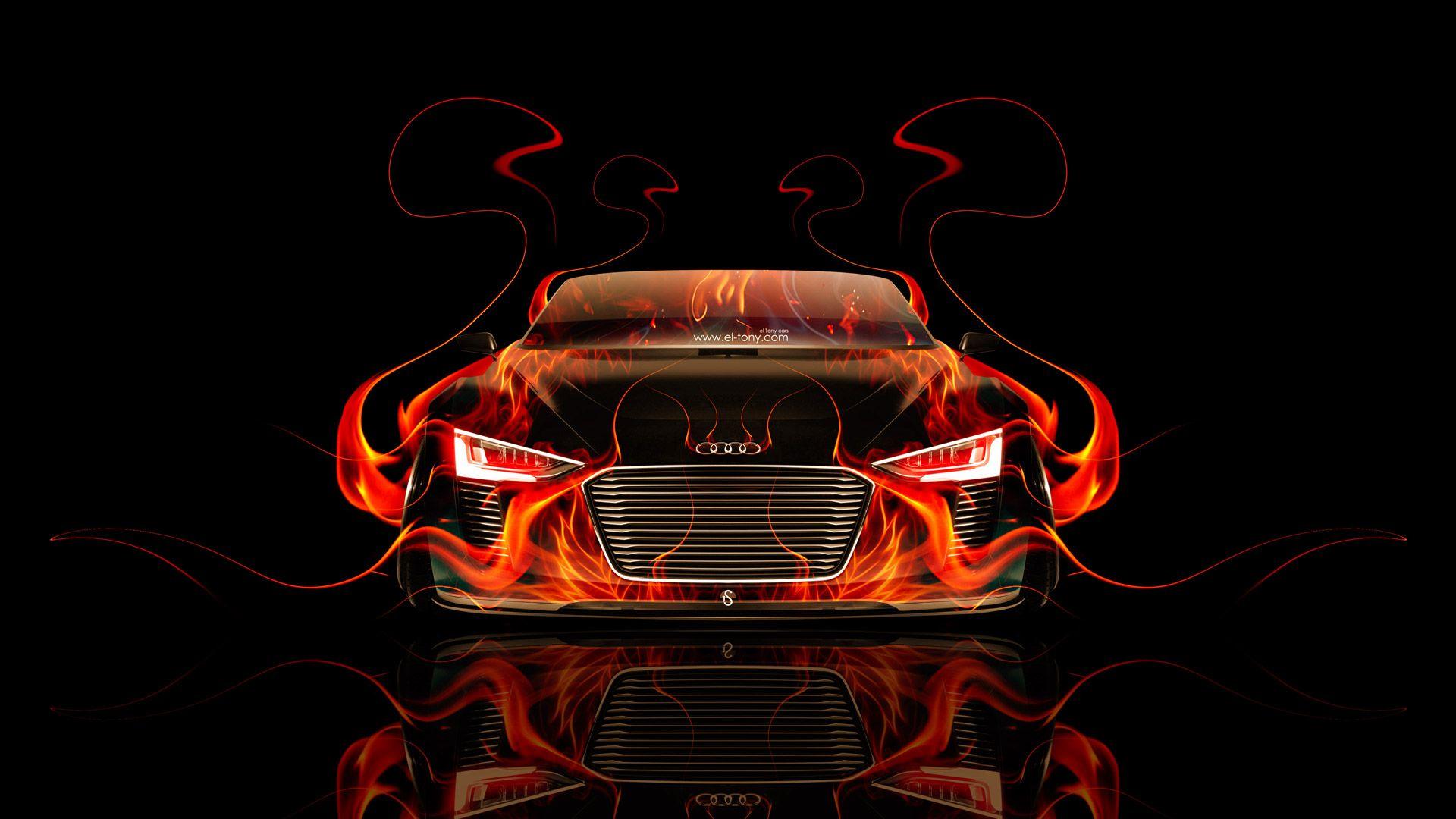 Audi E Tron Spyder Front Fire Abstract Car 2014