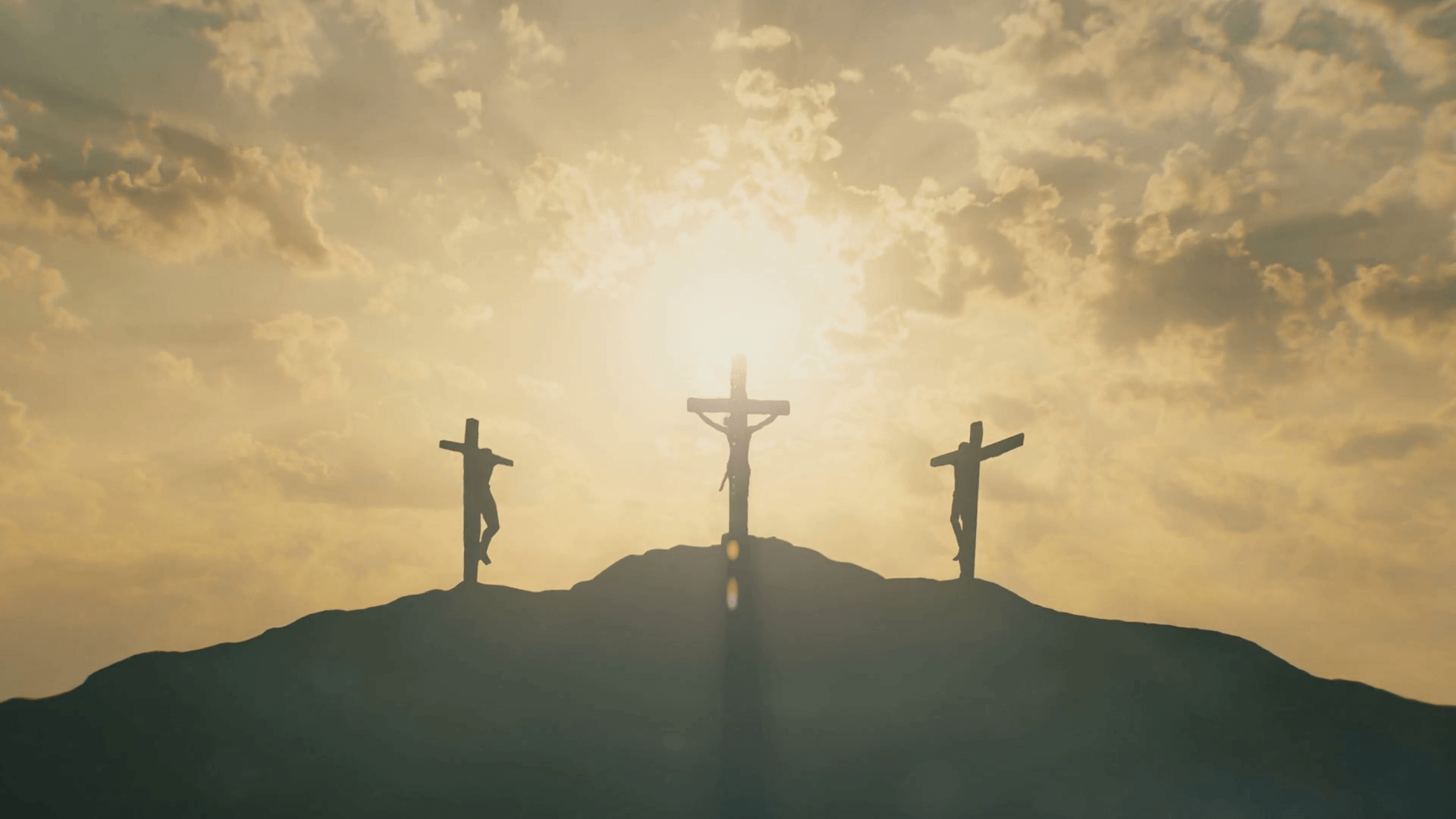 Silhouettes Of The Three Crosses At Calvary Hill Stock Video
