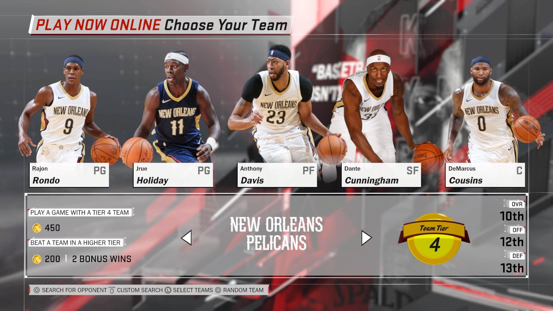 New Orleans Pelicans NBA 2K18 Team Roster