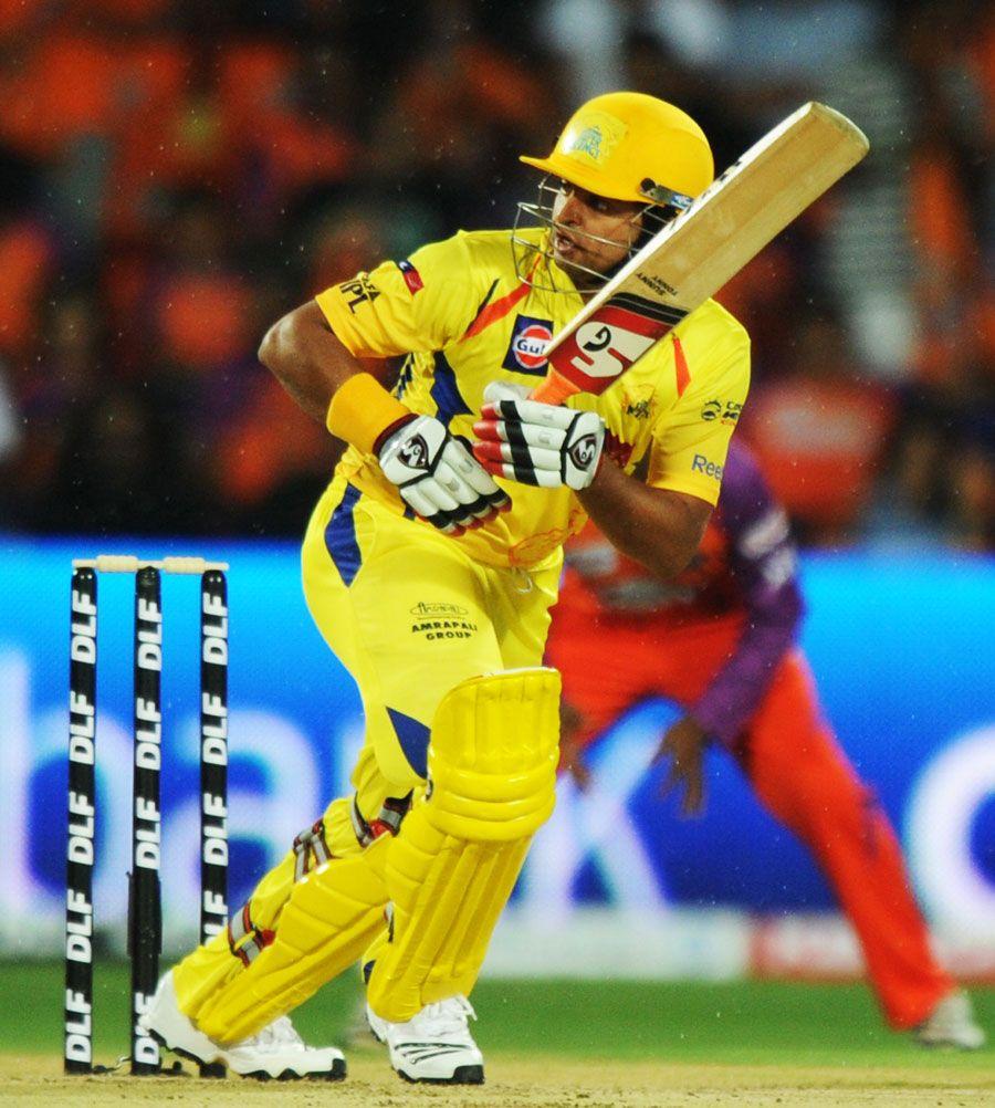 Suresh Raina works the ball to the leg side. Photo. Indian