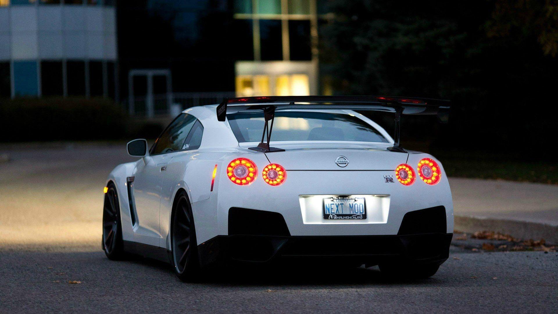 Nissan GTR R35 white car at evening 4k Desktop Wallpaper Cars