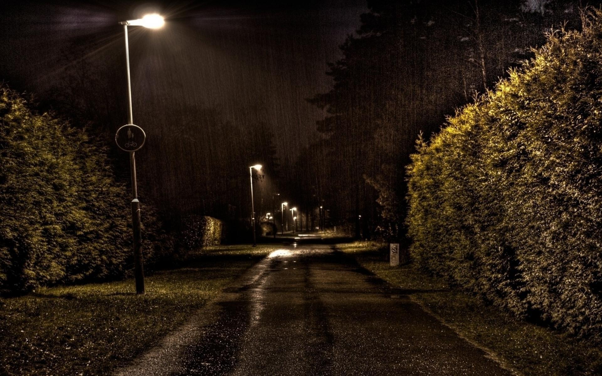 Night paths rain roads street lights wallpaper