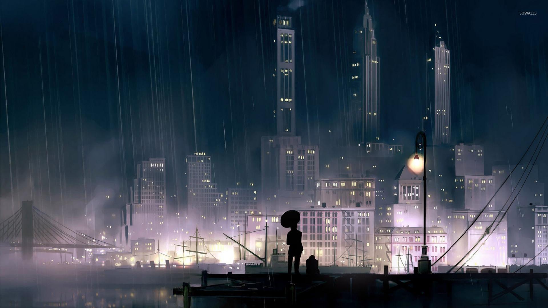 Rainy city at night wallpaper wallpaper