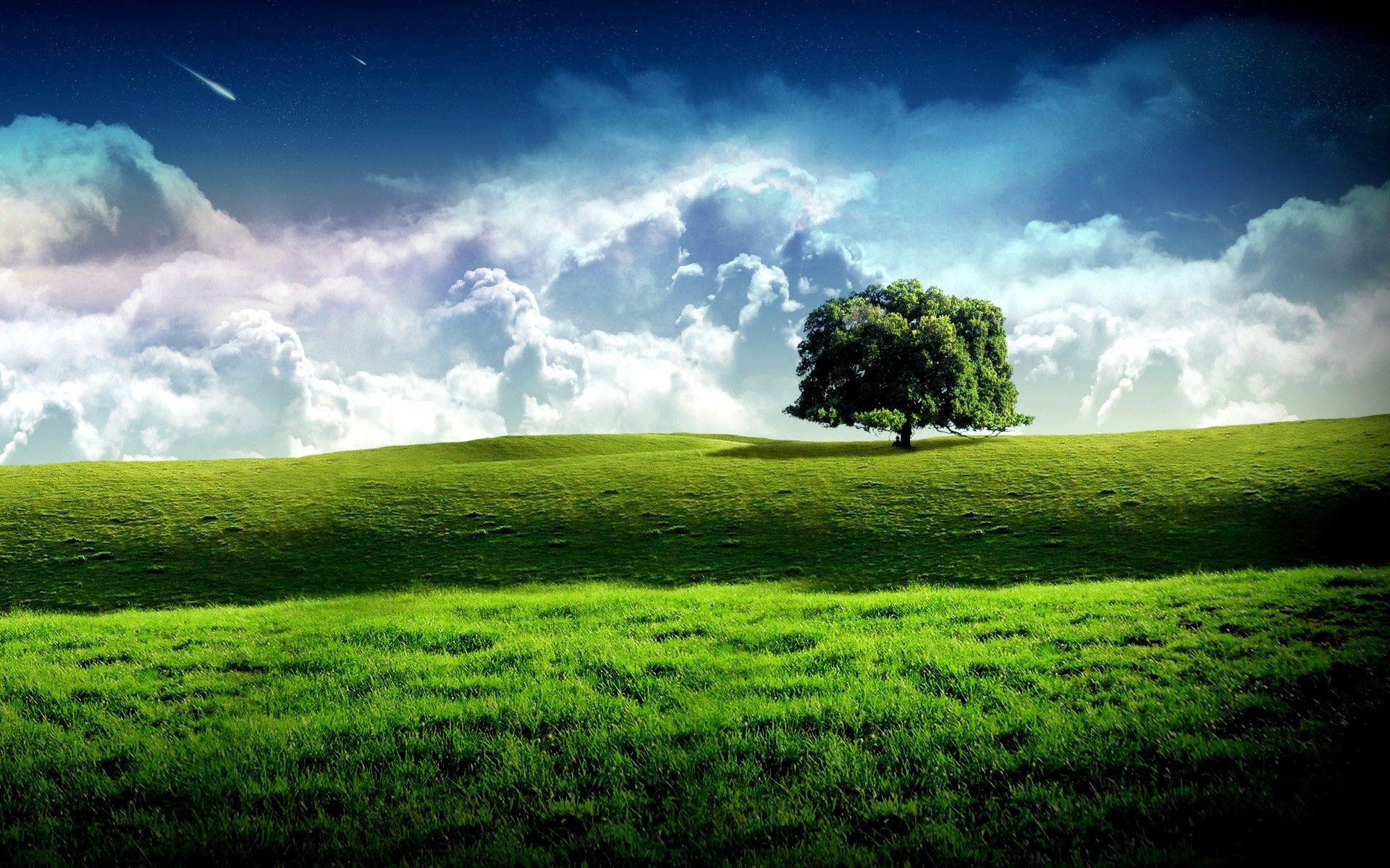 Fantasy Landscape of Green Nature Wallpaper. HD Desktop Background