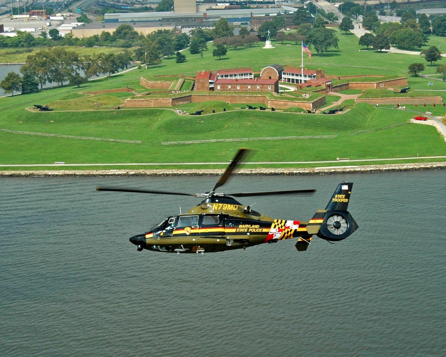 Fort McHenry in the background where the bombardment took place