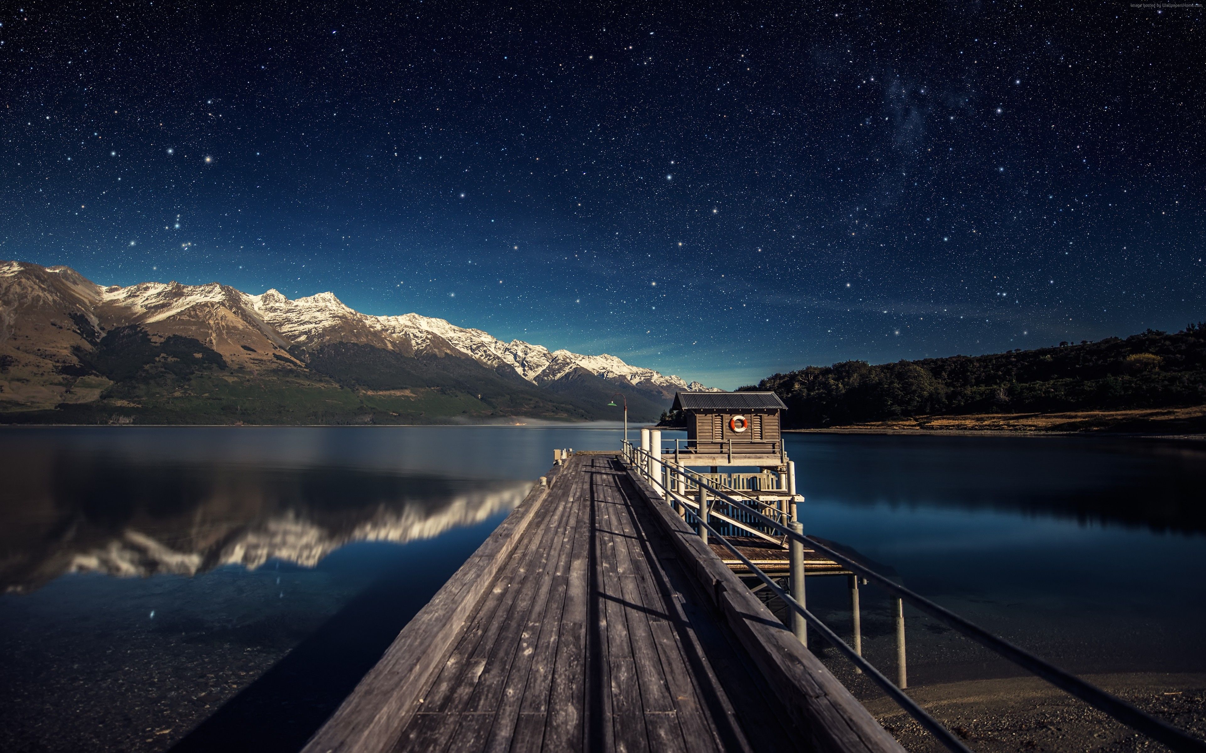 Wallpaper night sky, 5k, 4k wallpaper, stars, mountains, bridge