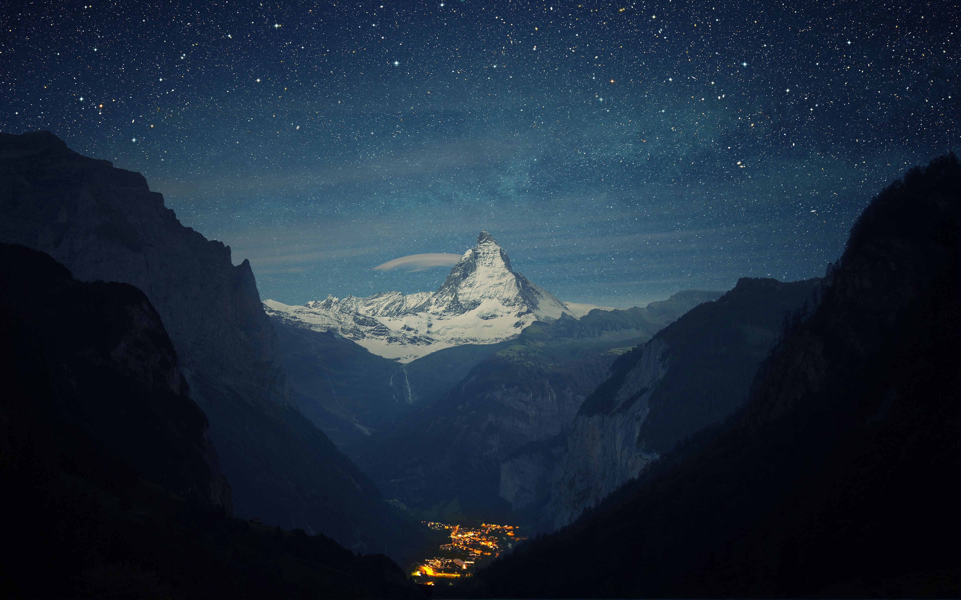Download Wallpaper 3840x2400 Switzerland, Alps, Mountains, Night