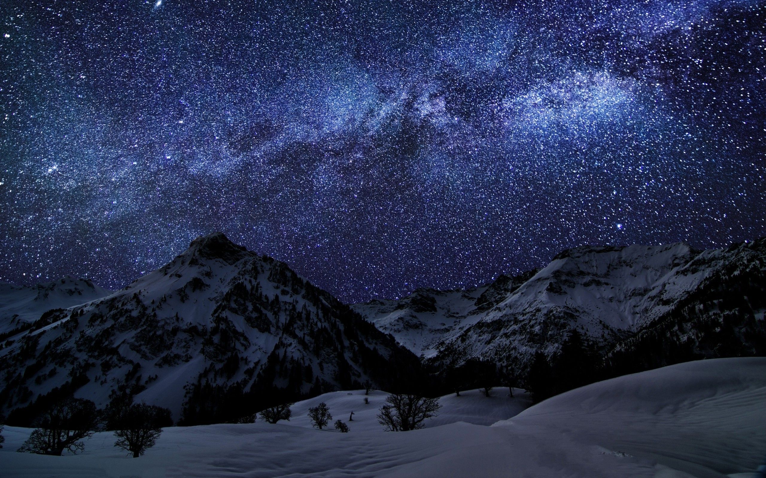 landscape mountain snow sky stars starry night nature wallpaper