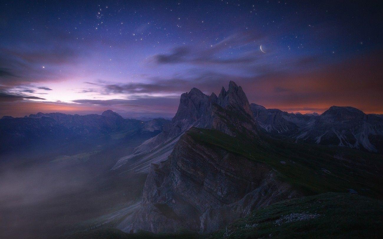 Mountains: Mountain Night Star Sky Cool Wallpaper for HD 16:9