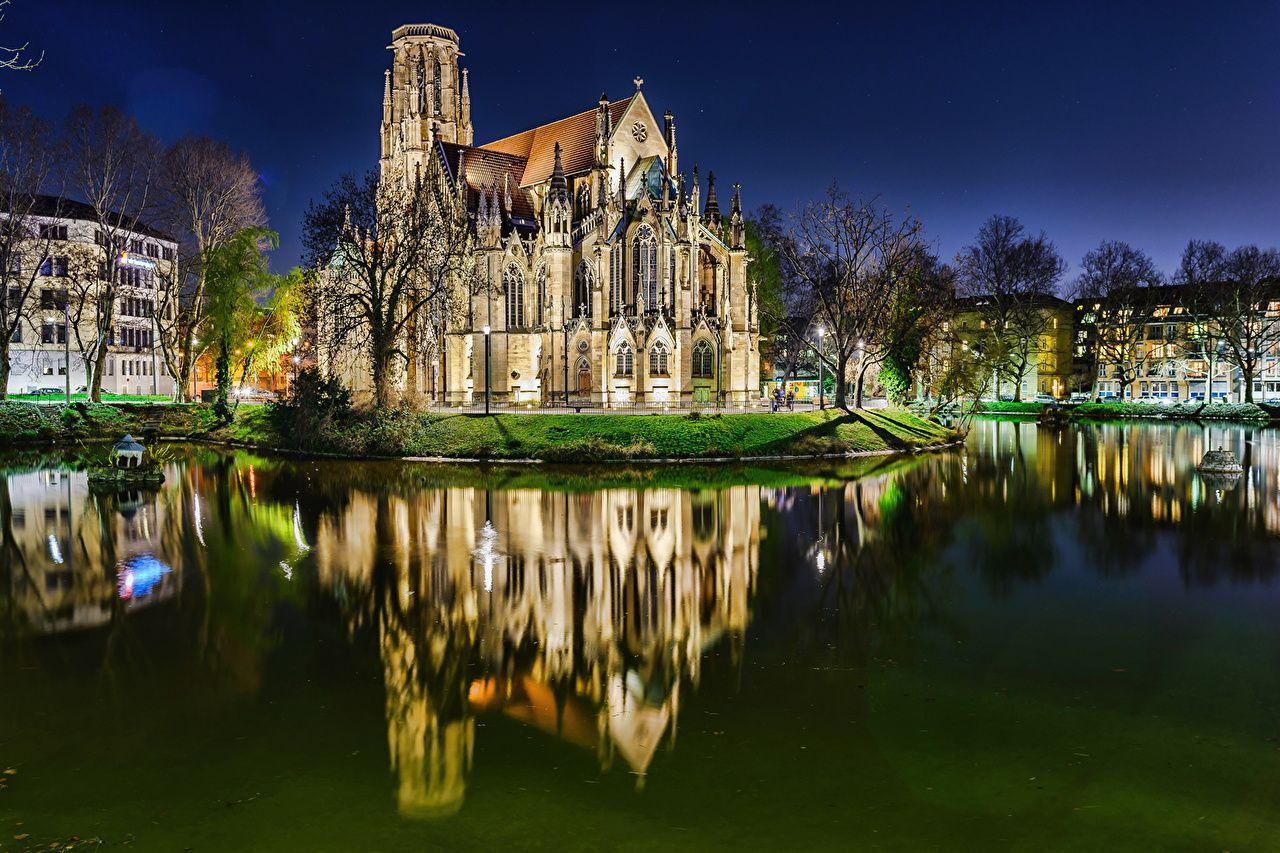 Image Germany Stuttgart Rivers Temples night time Cities