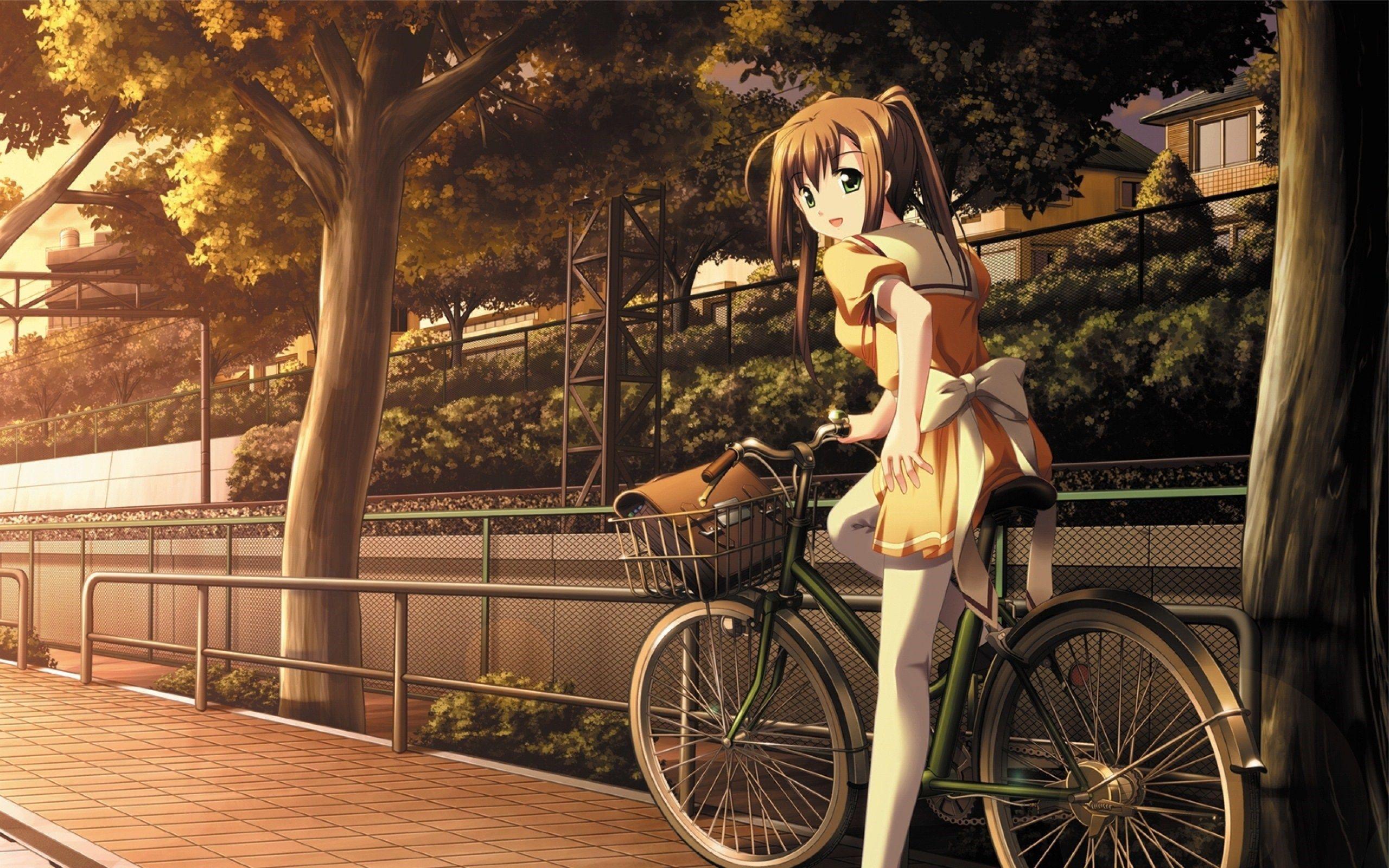 beautiful anime girl school uniform bicycle HD wallpaper. Top