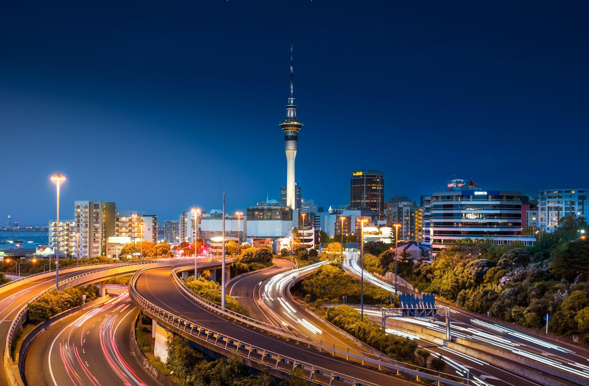 Download Wallpapers road auckland night city new zealand sky