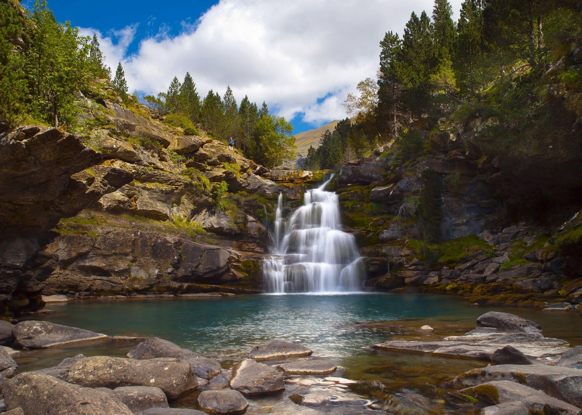 Wallpaper, Spain, aragon, falls, stones, clearly, clouds, sky