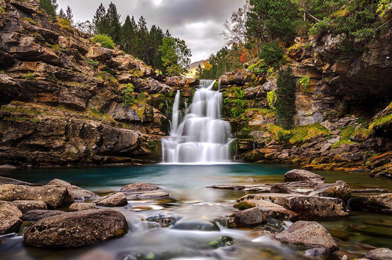 Wallpaper Spain Ordesa Aragon Rock Nature Waterfalls Stones