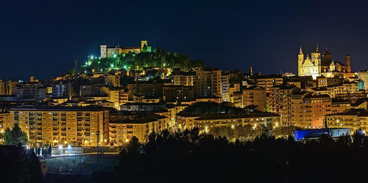 Wallpaper Spain Alcaniz Aragon Night Cities Houses