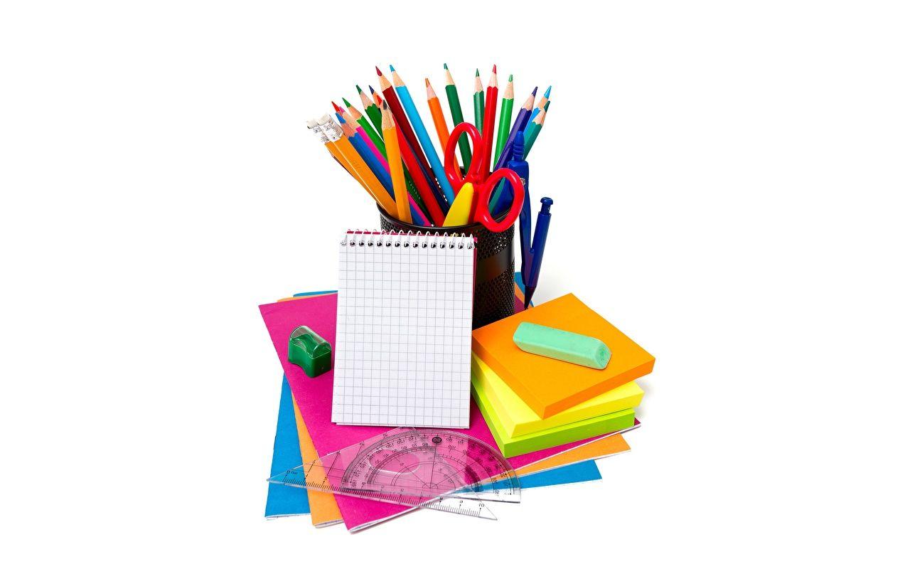 Stationery Pencils Notepad White background