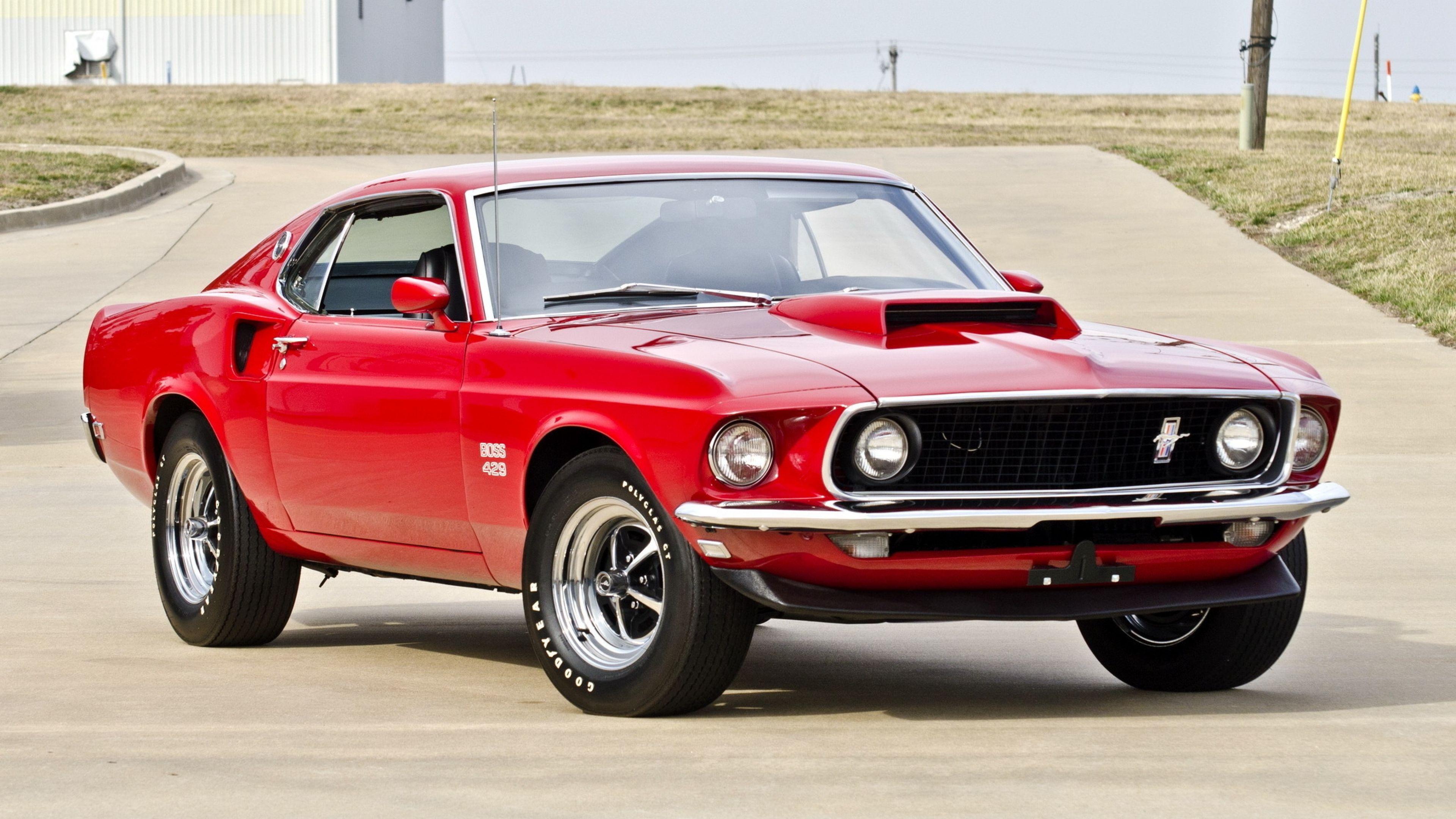 Download Wallpaper 3840x2160 Boss, Muscle car, Ford, Red