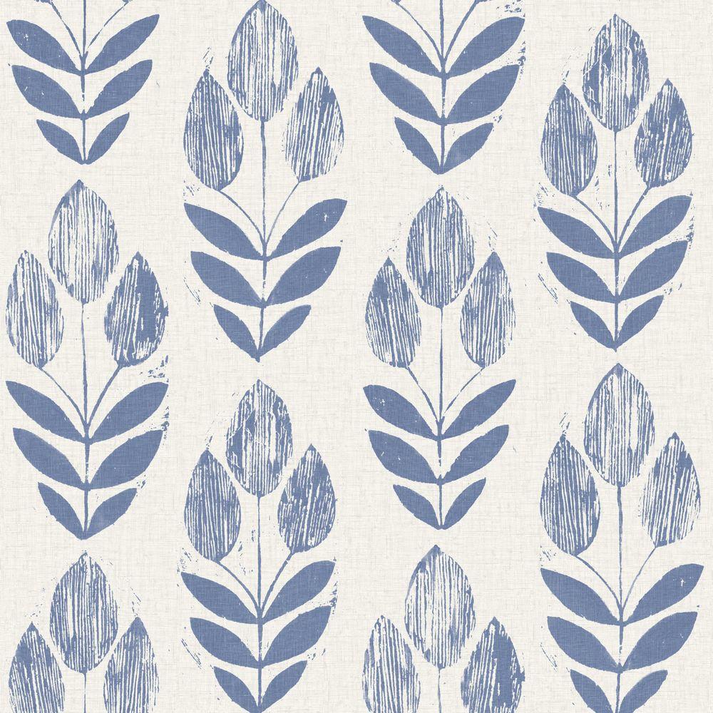 Beacon House Scandinavian Blue Block Print Tulip Wallpaper 2535