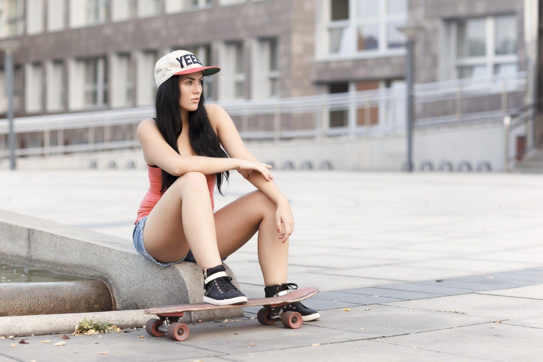 Women sitting jean shorts Wallpaper free desktop background