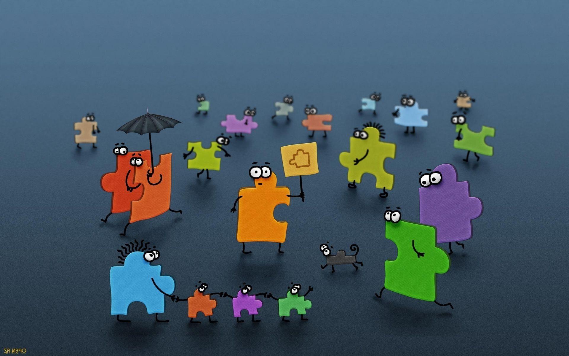 Puzzles people umbrella. Android wallpaper for free