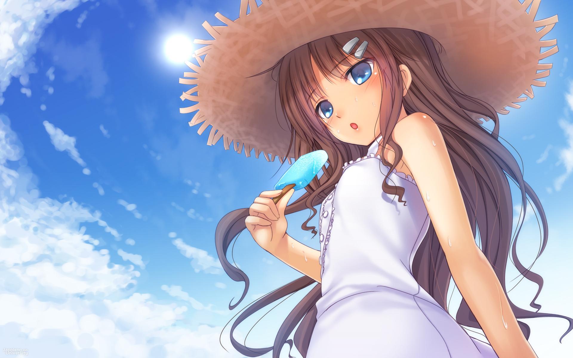 Download Cute Anime Girl Summer With Hat Wallpapers HD Desktop
