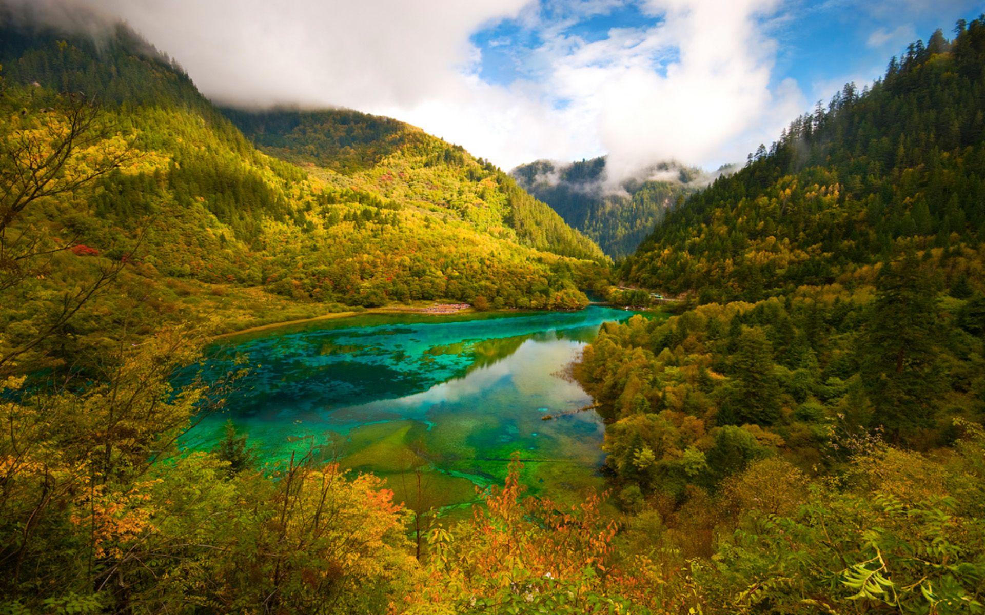 Landscape Jiuzhaigou Valley National Park Wu Hua Hai HD Wallpaper