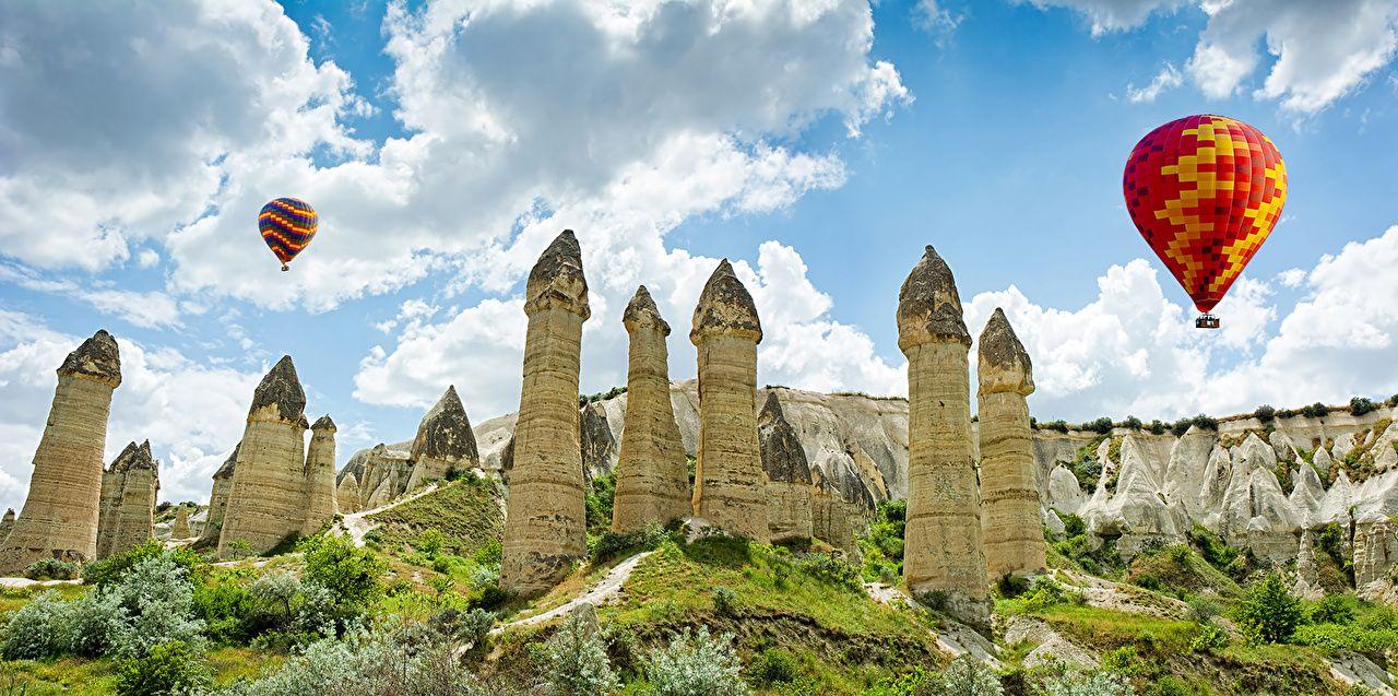 Wallpaper Turkey Aerostat Goreme national park Anatolia Crag Nature