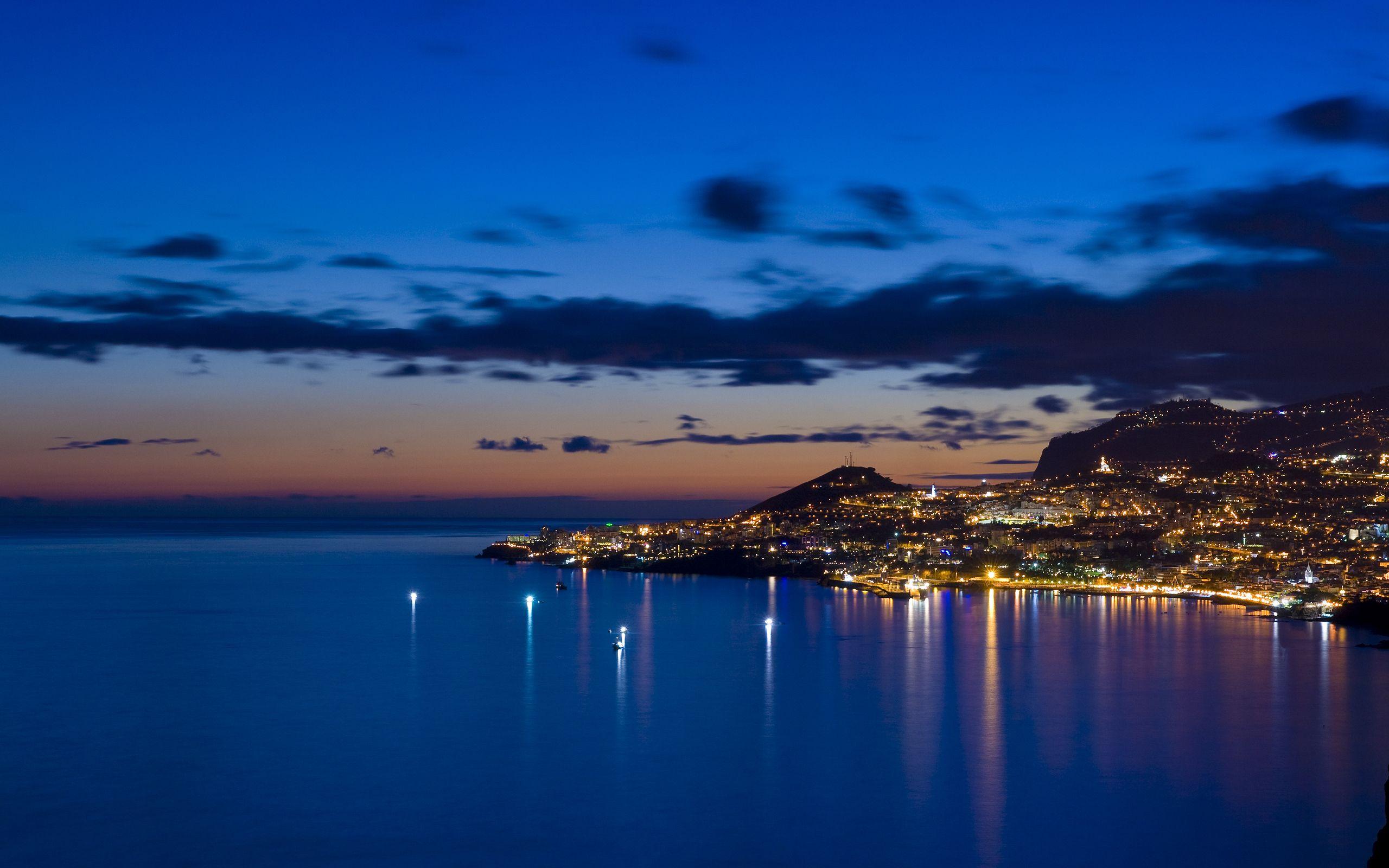 Sea And City At Night. Free Desktop Wallpaper for Widescreen, HD