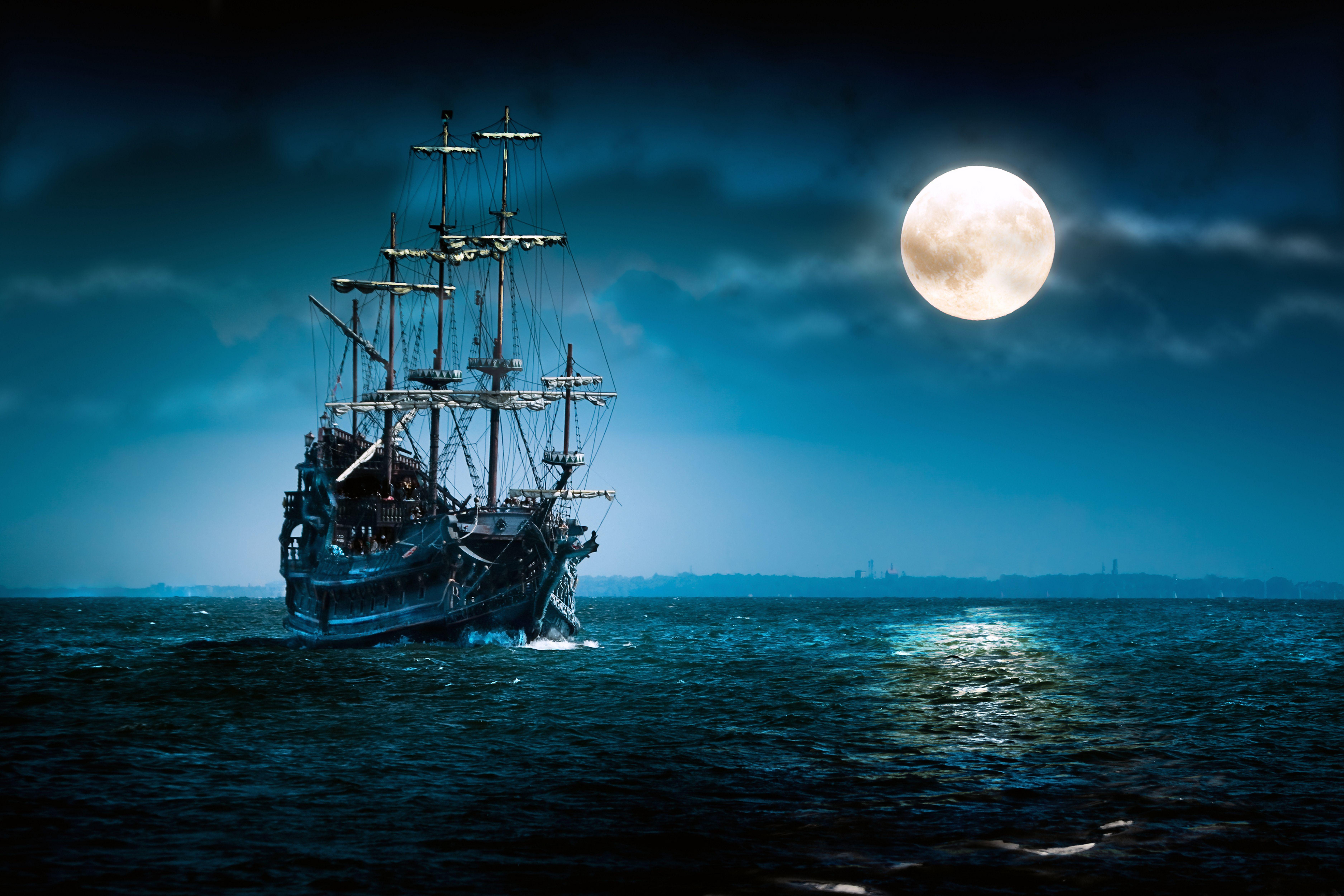 Ship On The Night Sea Wallpaper. Places to Visit
