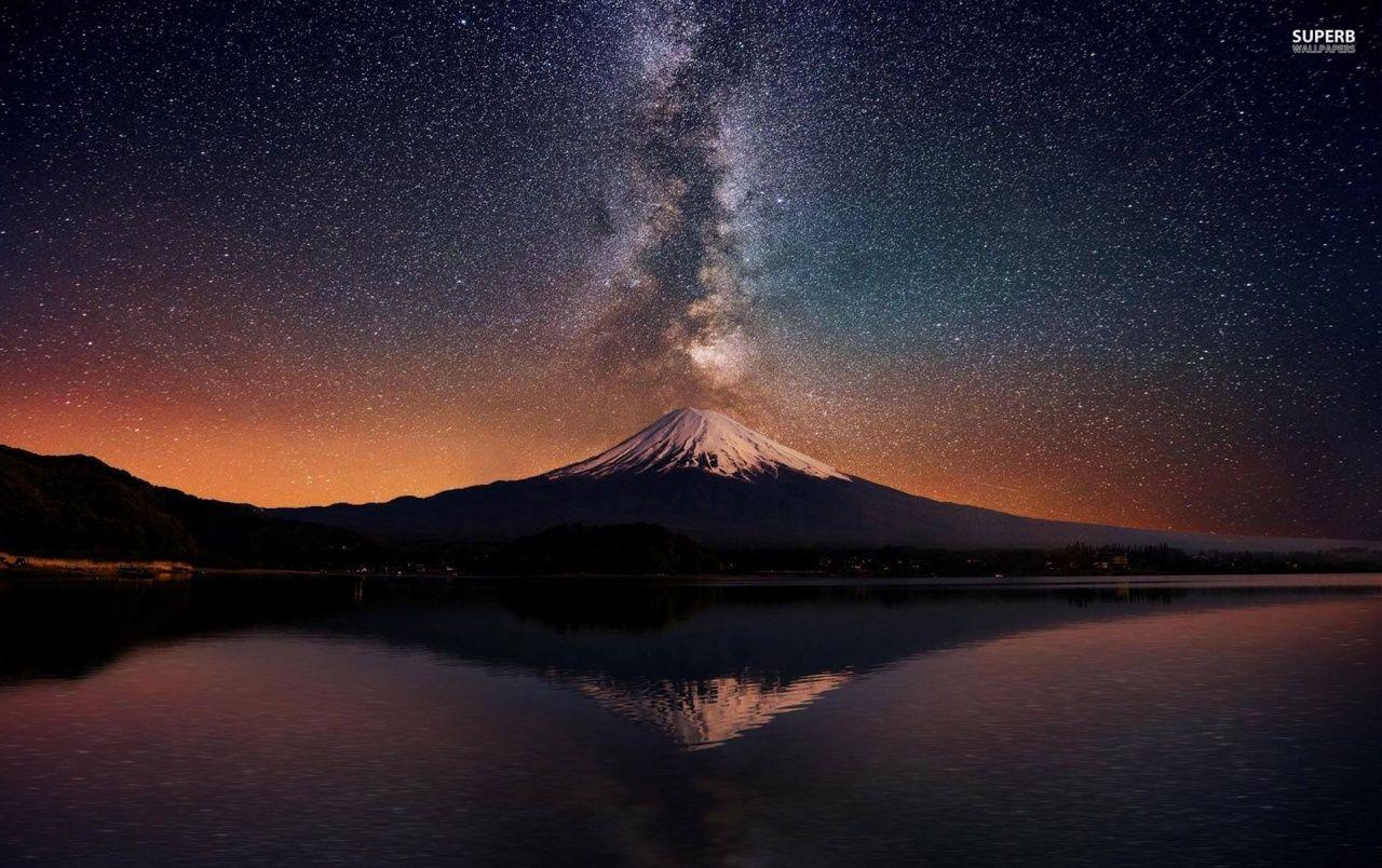 Mount Fuji Night Stars Sea wallpaper. Mount Fuji Night Stars Sea