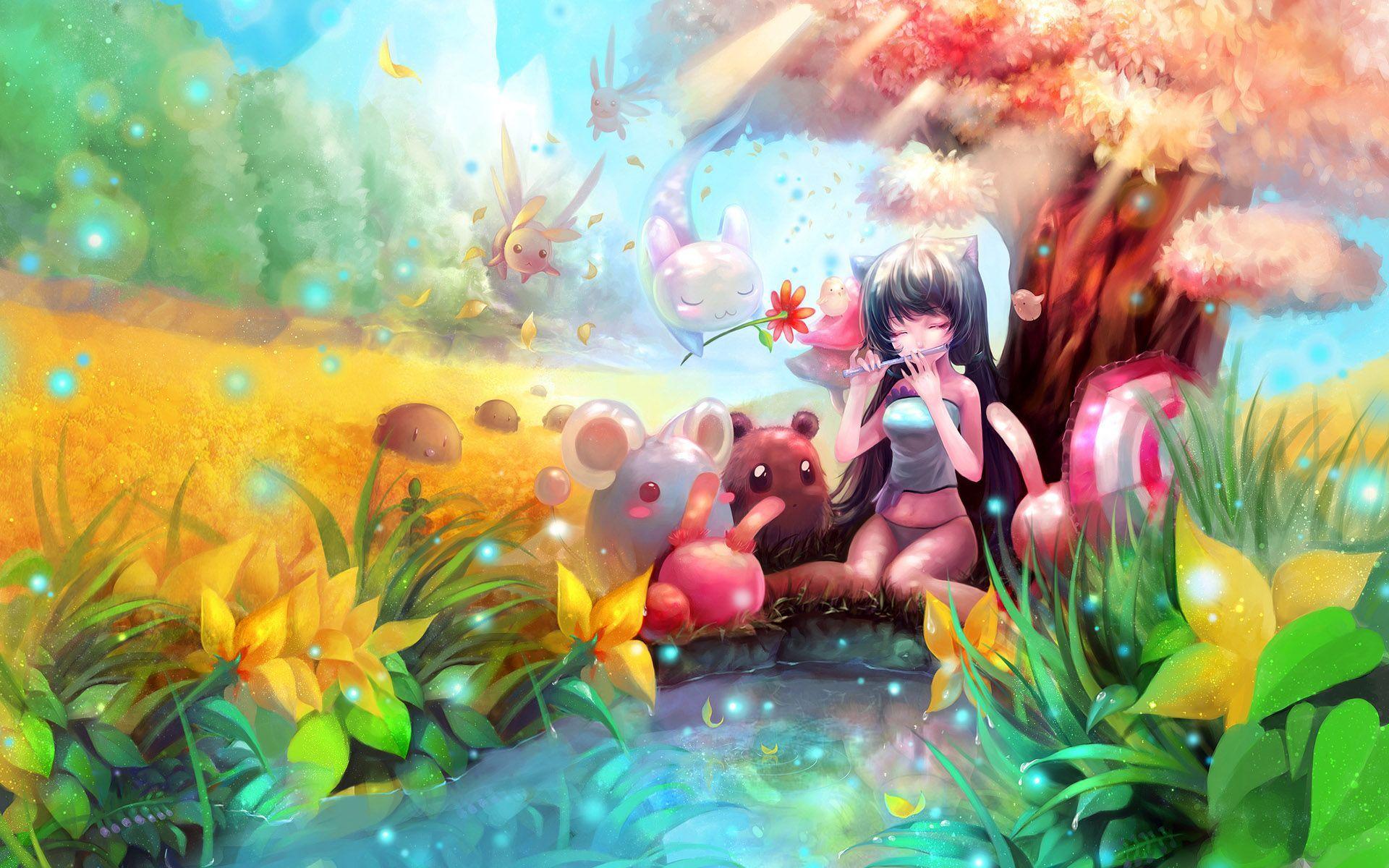 Image for Cute Anime Cat People Wallpaper Desktop Background. อะนิ