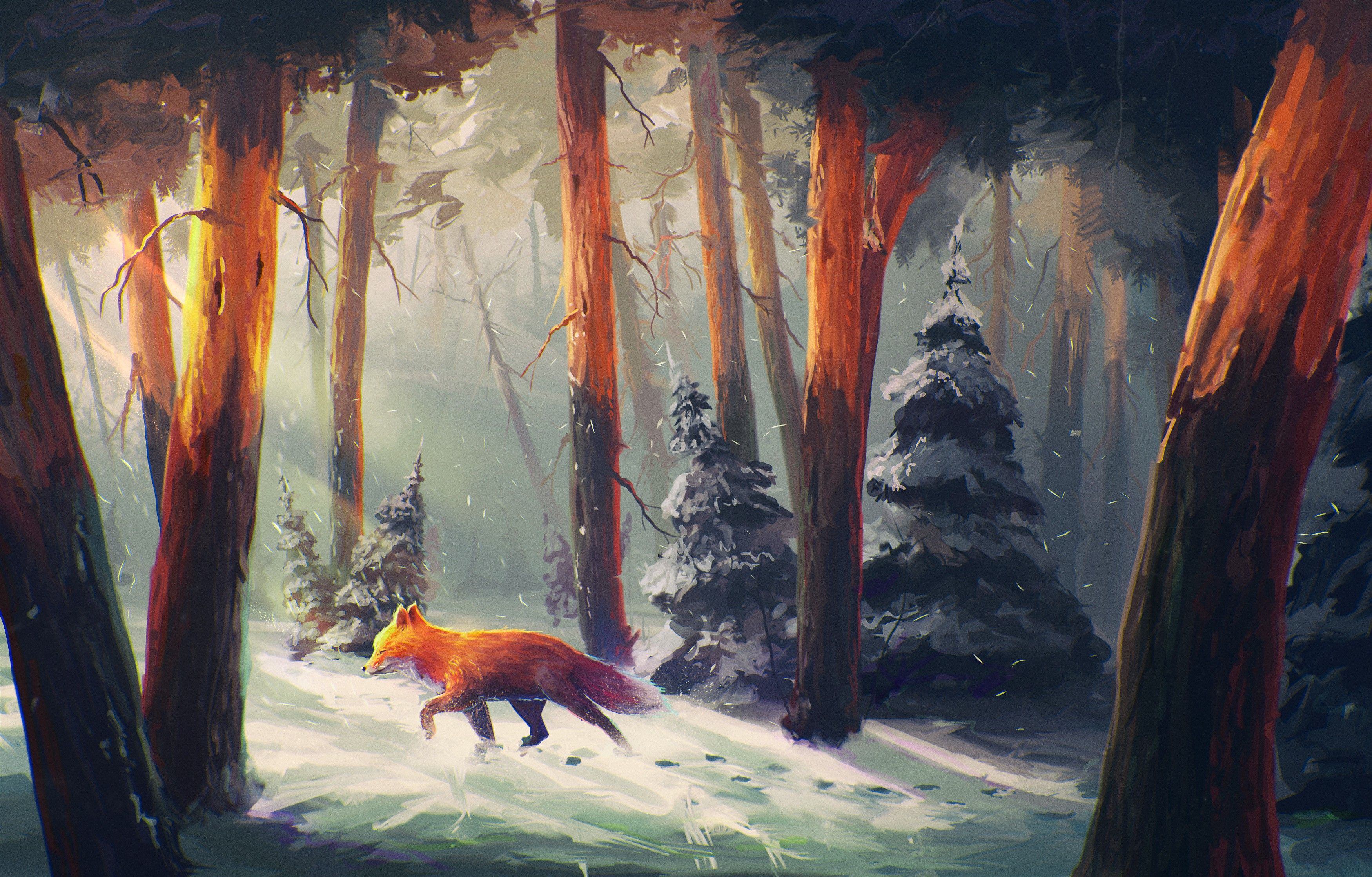 fox, sunlight, forest, digital art .sf.co.ua