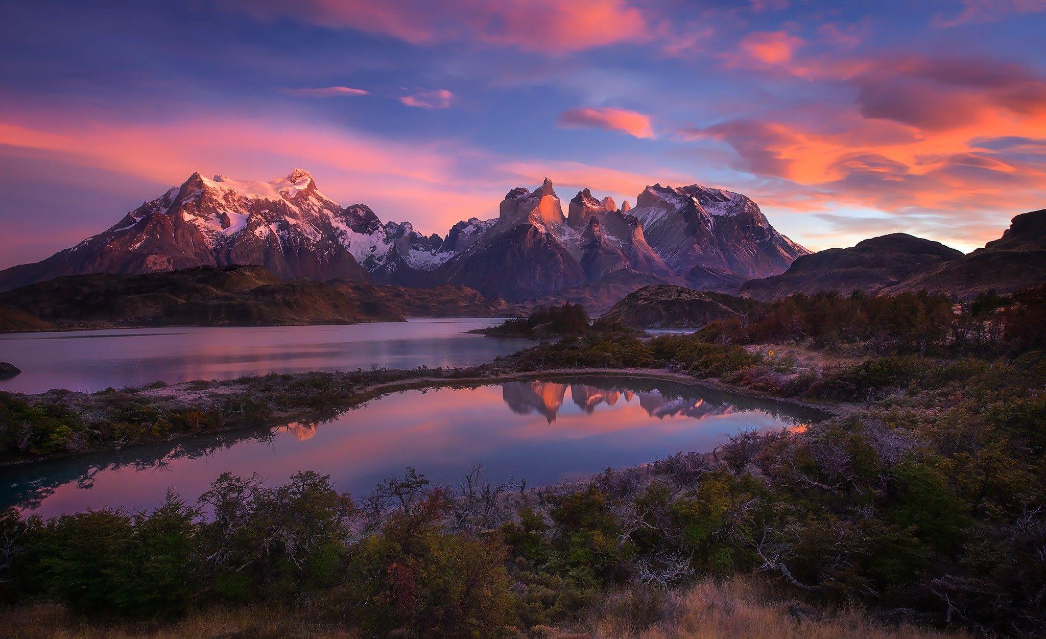 Sunset in the mountains, nature reserve Torres del Paine National