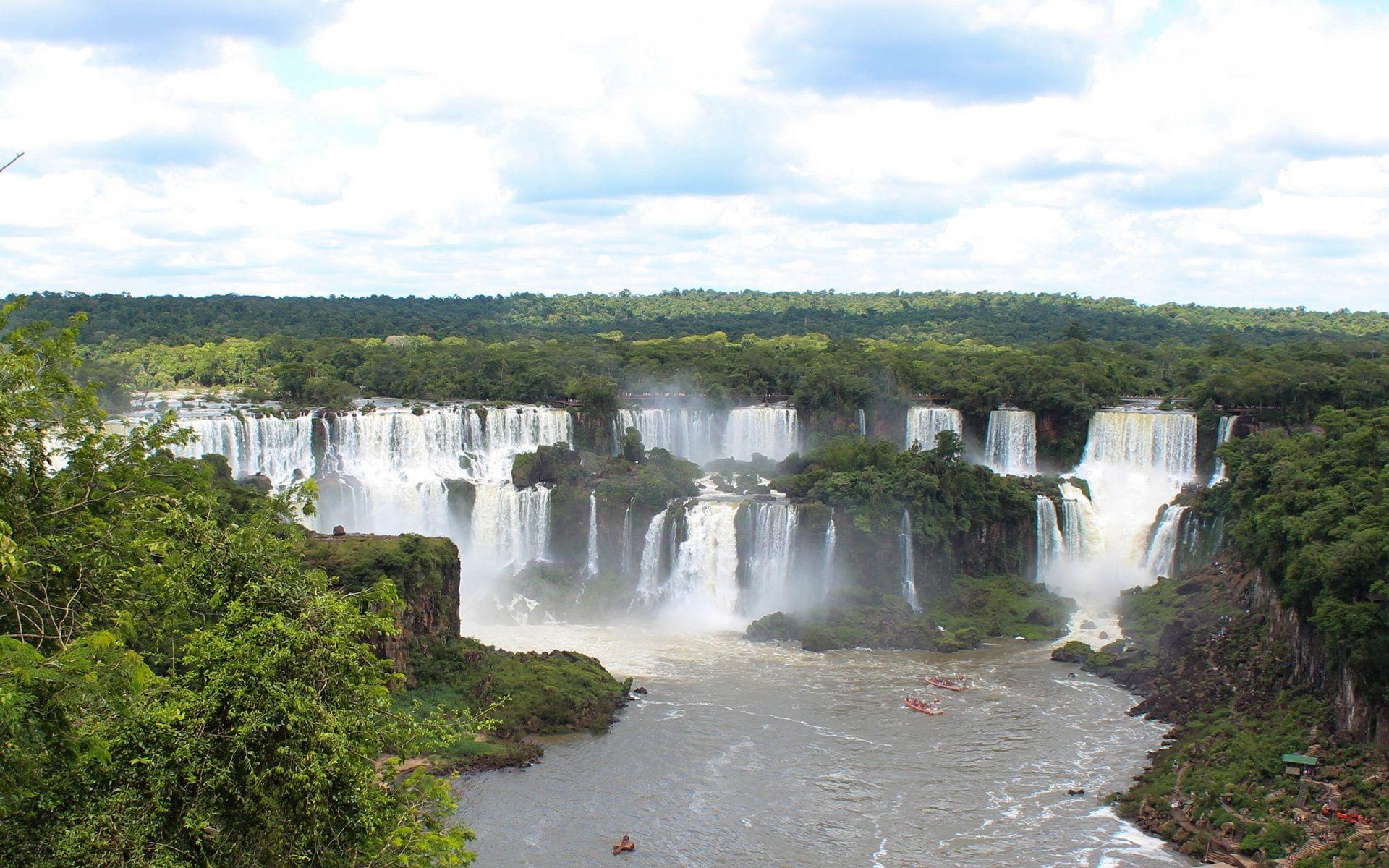Iguazu Falls, beautiful nature landscape, waterfalls, boats