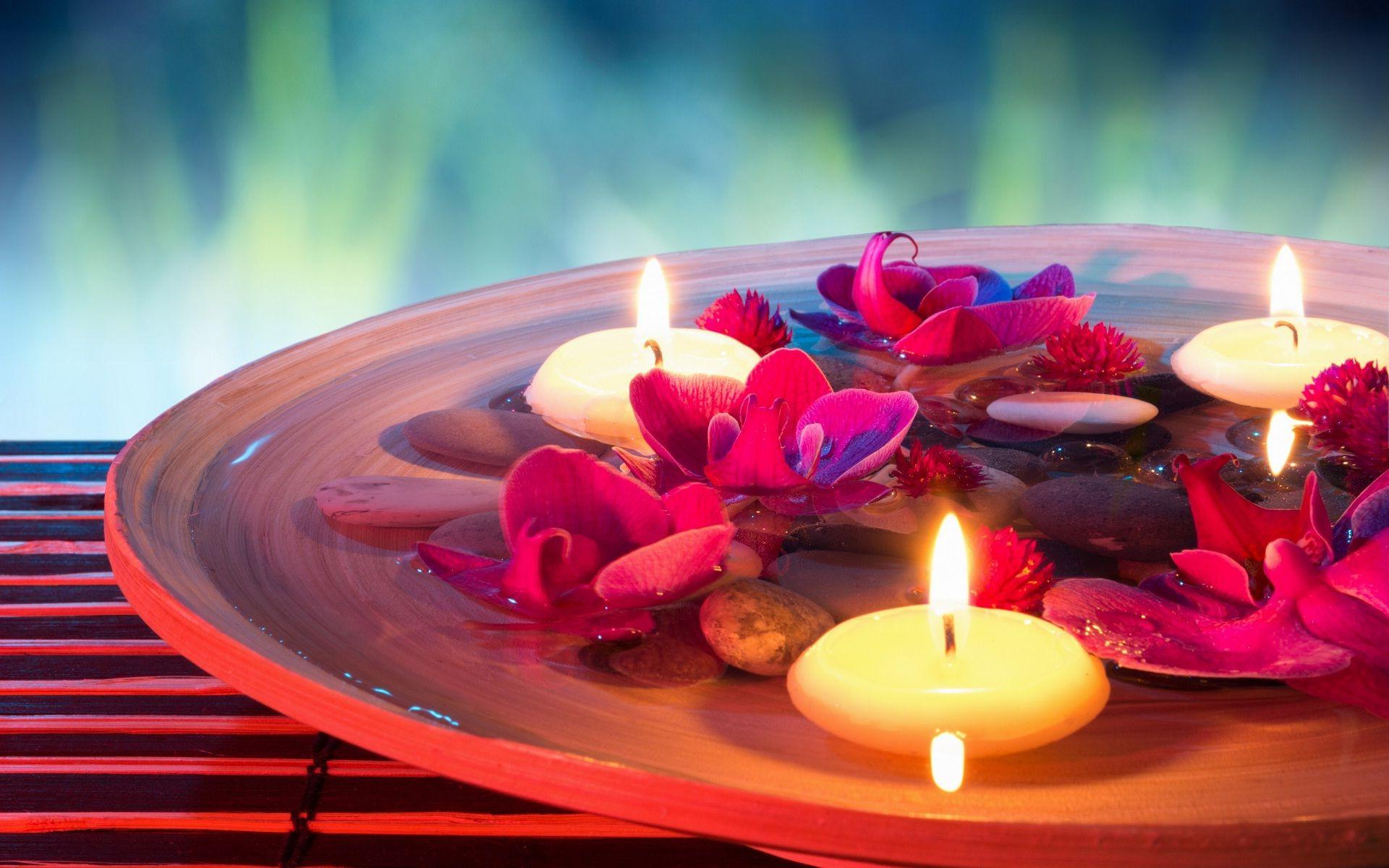 Candle light flowers and stone nice wallpaper. HD Wallpaper Rocks