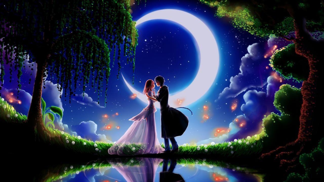 Bright good night couples kiss full HD wallpaper. HD Wallpaper