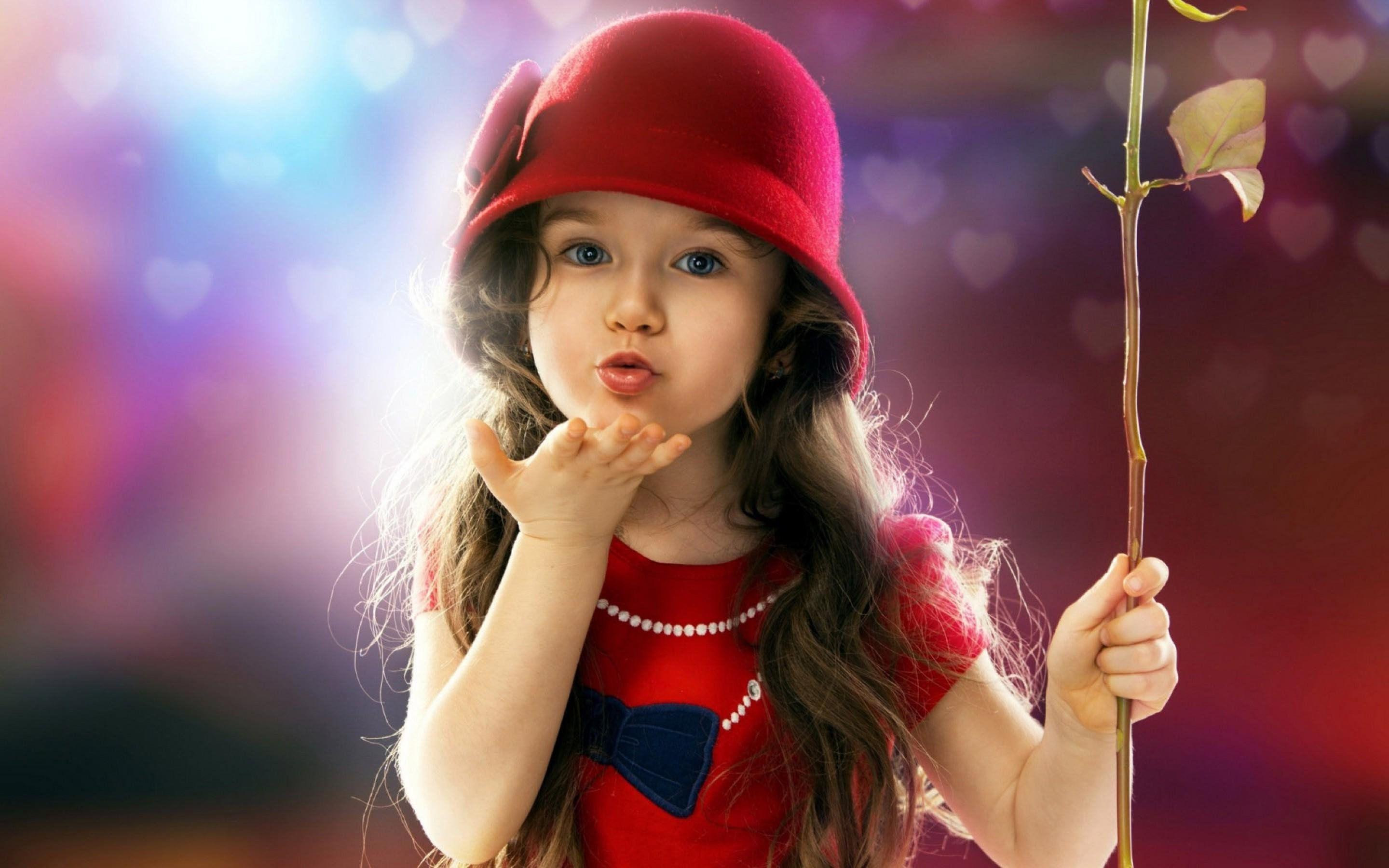 Little Girl Blowing a Kiss, HD Cute, 4k Wallpaper, Image