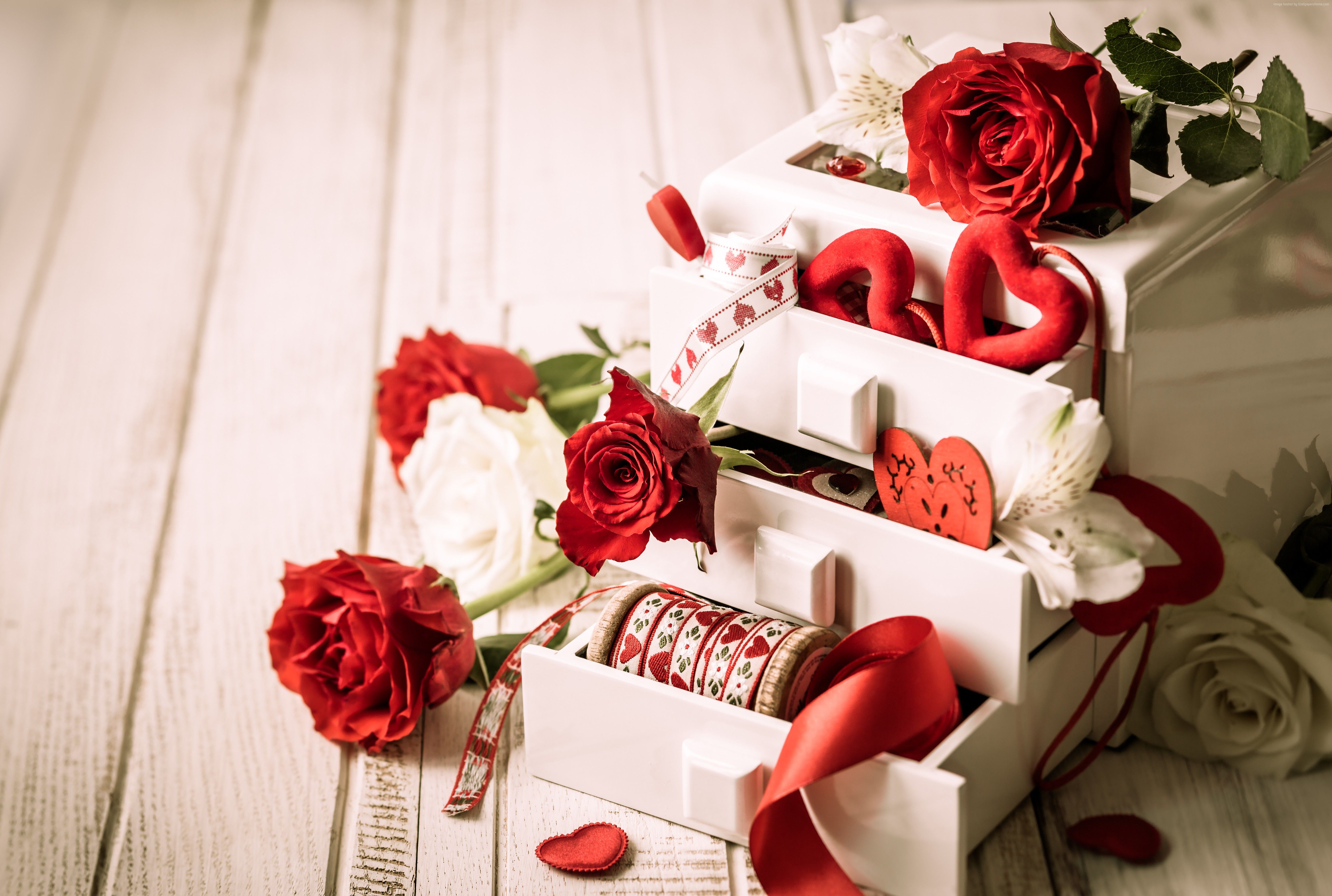 Wallpaper Valentine's Day, rose, heart, ribbon, romantic, love