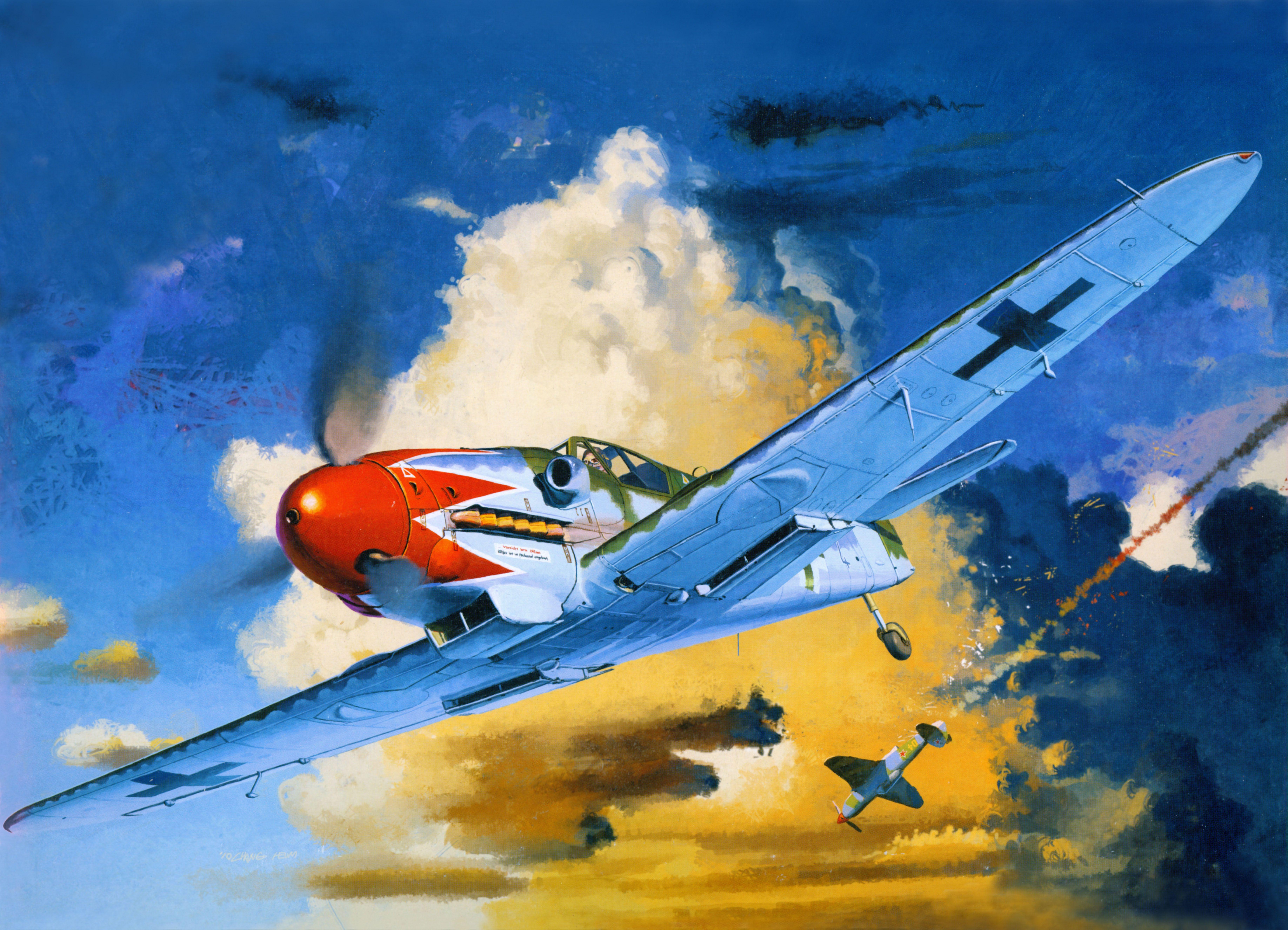 Airplane Bf 109K 4 Flight Painting Art Aviation 7342x5300